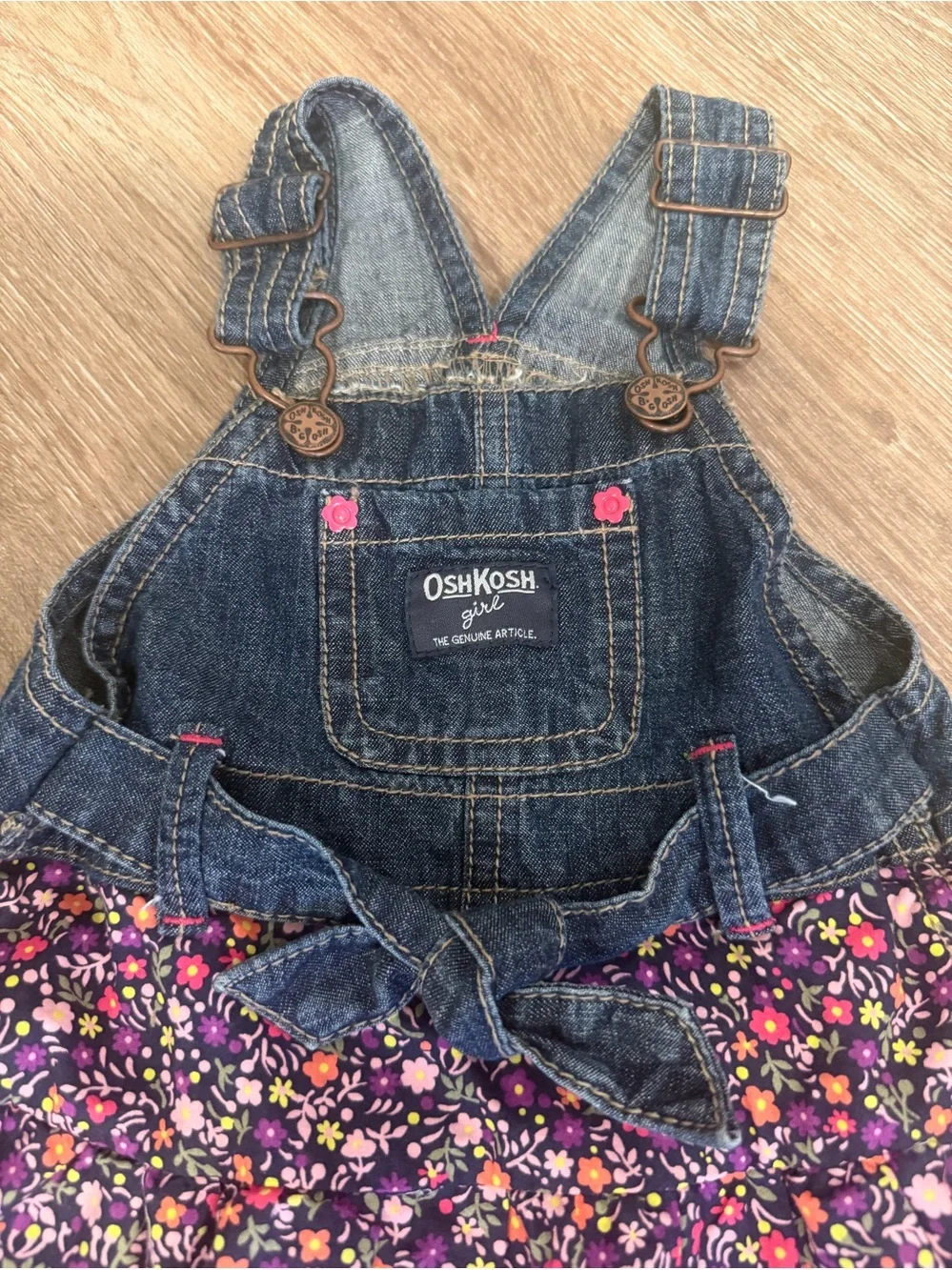 OshKosh B’Gosh Baby Girls Tiered Floral‎ Denim Overall Dress size 12 months